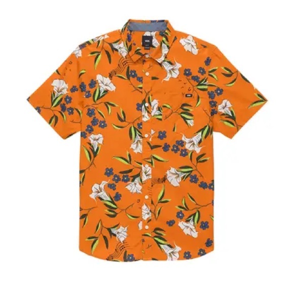 Vans Thompson Woven SS Floral Harvest Orange Shirt Size Large - Picture 2 of 11